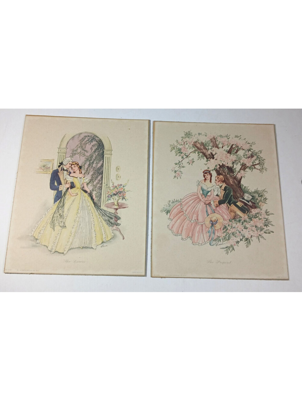 2 Corre The Lovers & Proposal Romantic Victorian 1930's Morris & Bendien Prints